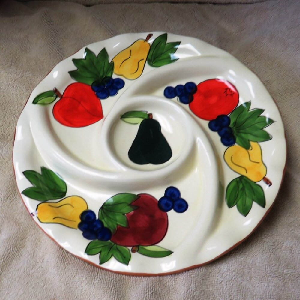 Fruit Themed Divided Dish, 10" diameter, Retro 1960s
